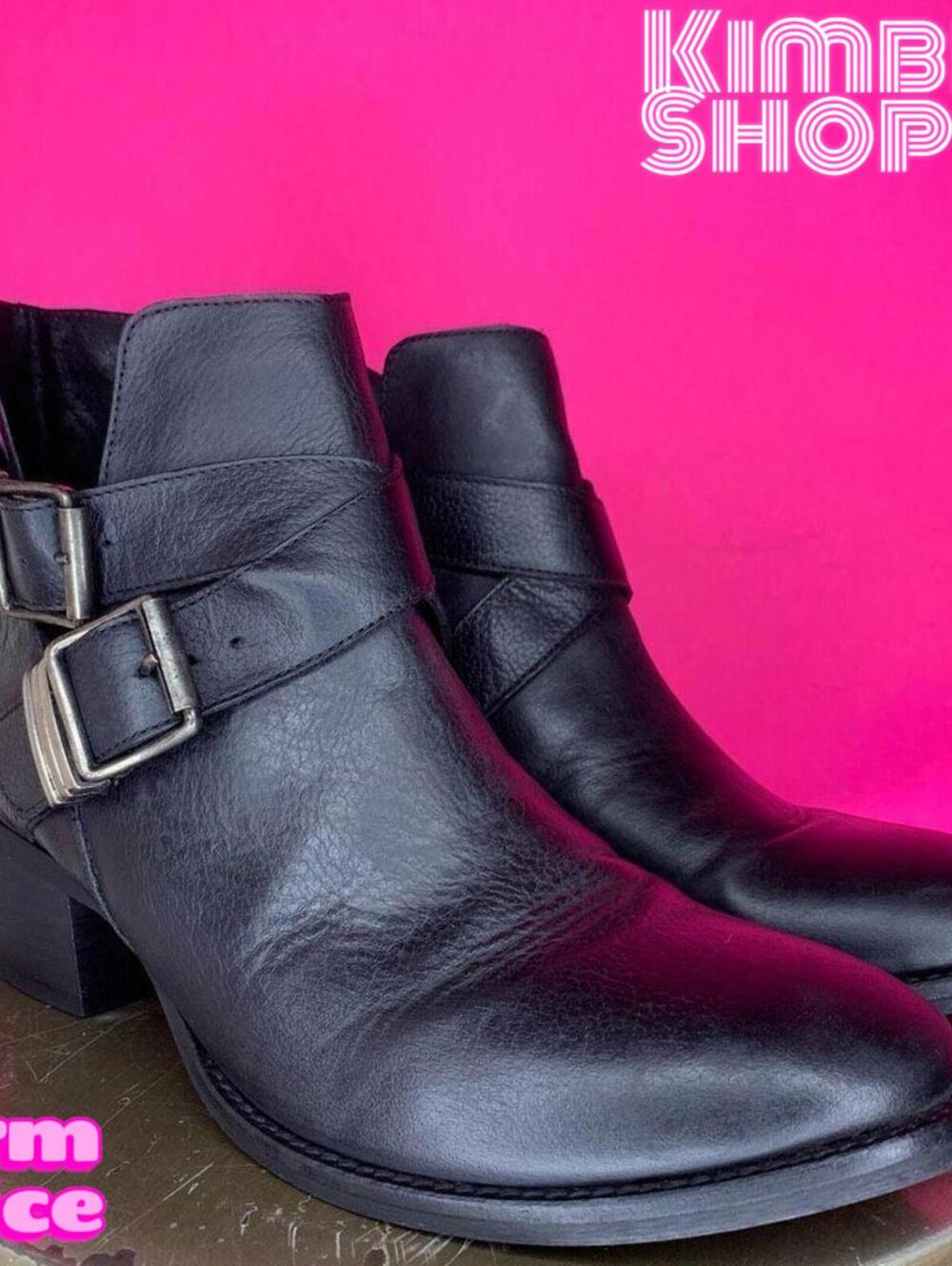 Steve Madden Grizzz Black Leather Buckle Wrap Strap Ankle Boots US 8.5 UK 6.5
